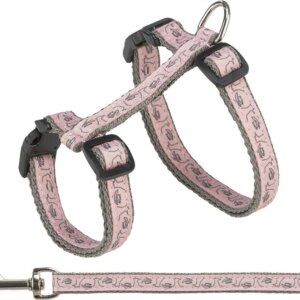 Kattsele + Koppel 1,2m Grå/Rosa